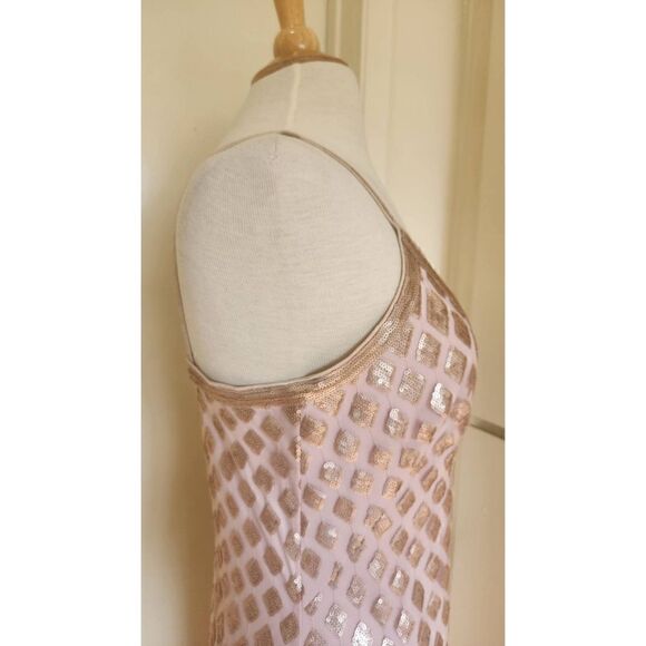 SHO pale rose gold sequin Slip DressV Neck, Spaghetti straps, diamond pattern, - Picture 2 of 10